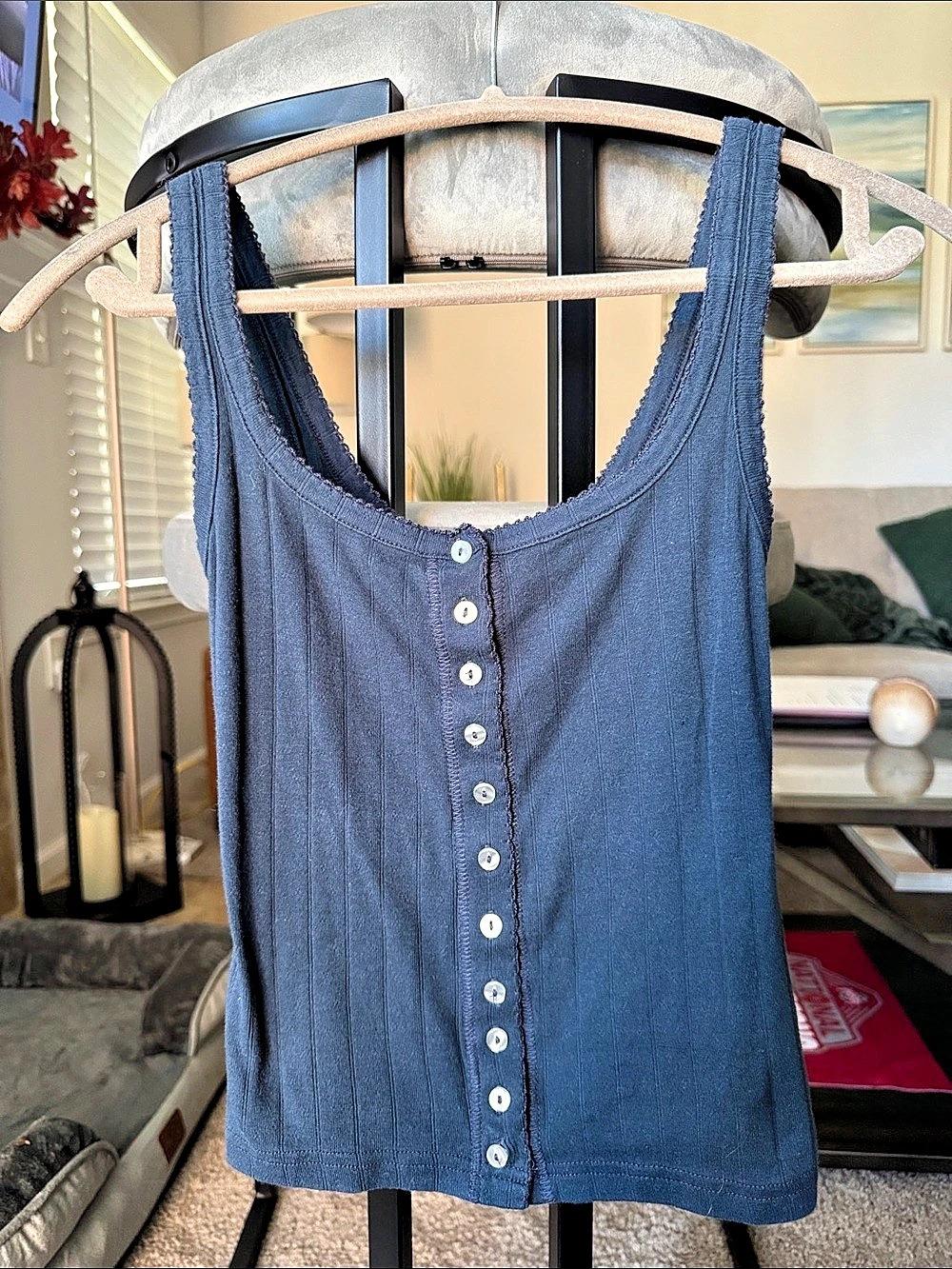 Free People Button-Front Tank in Blue